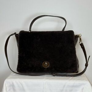Varriale Italian Dark Brown Leather And Shearling Messenger Bag Adjustable Strap